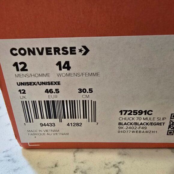 Converse Chuck 70 Mule Slip-on Shoes Men's Sneakers Black 172591C Size 12 NEW - Picture 9 of 9